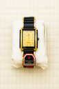 "Crystal Time" Gold & Black Square Analog Watch