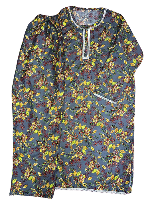 Gray or Yellow Traditional Lawn Suit – 2-Piece